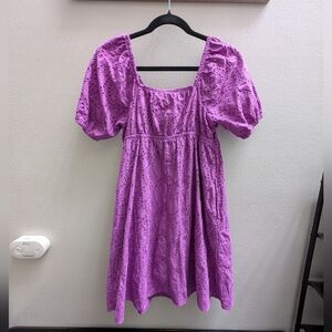 Purple Eyelet Dress with Puff Sleeves